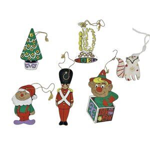 Vtg 1990's & Modern Hand Painted Wooden Christmas Ornaments 4-6" Double Sided